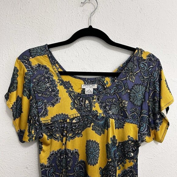 Nieves Lavi Vintage New York Yellow Blue 100% Silk Paisley Top Blouse Size M - Picture 2 of 11